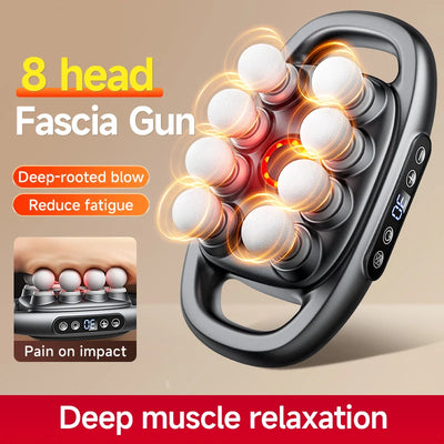Smart electric fascia massager with 8 heads for deep muscle relief and relaxation, reducing fatigue and pain.