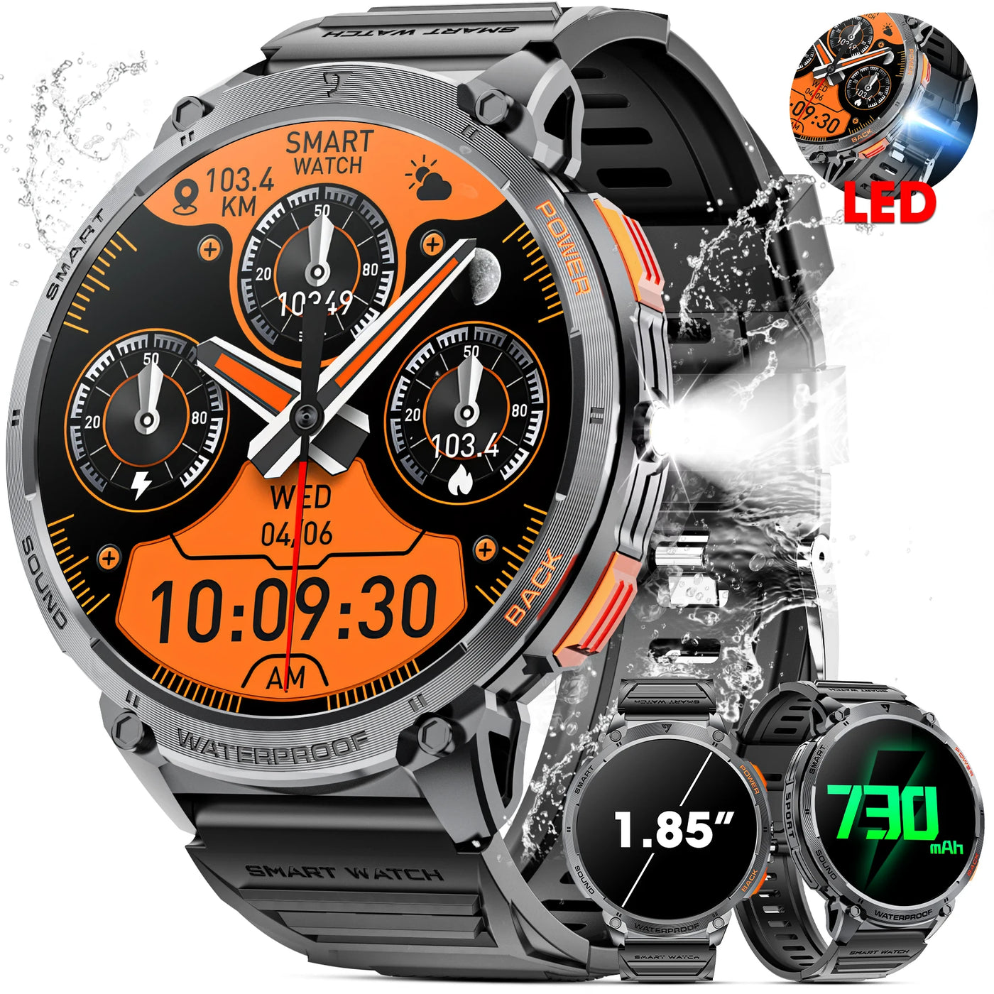 2025 Karchilor Smart Watch with Bluetooth, waterproof, fitness tracker, and LED display, showcasing advanced features and durability.