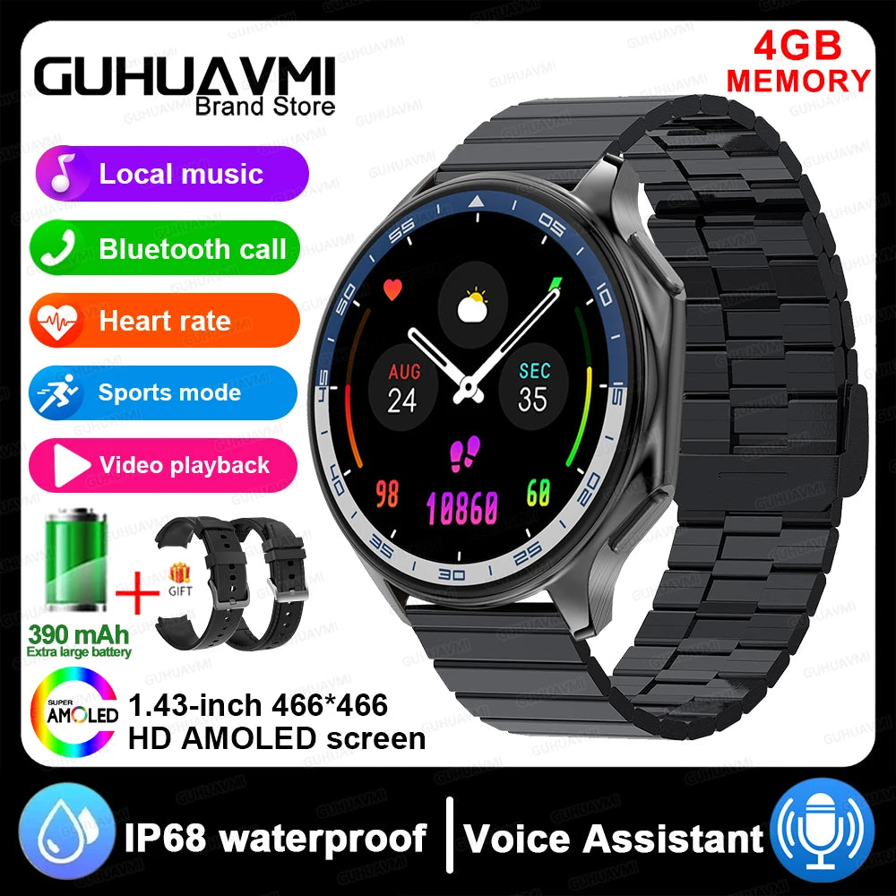 2024 OPPO Watch with 4GB memory, Bluetooth call, IP68 waterproof, and fitness tracker features.