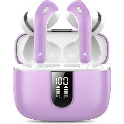 Auriculares Free Elite Pro MAX en estuche violeta, bluetooth 5.3, impermeables y con graves aumentados.