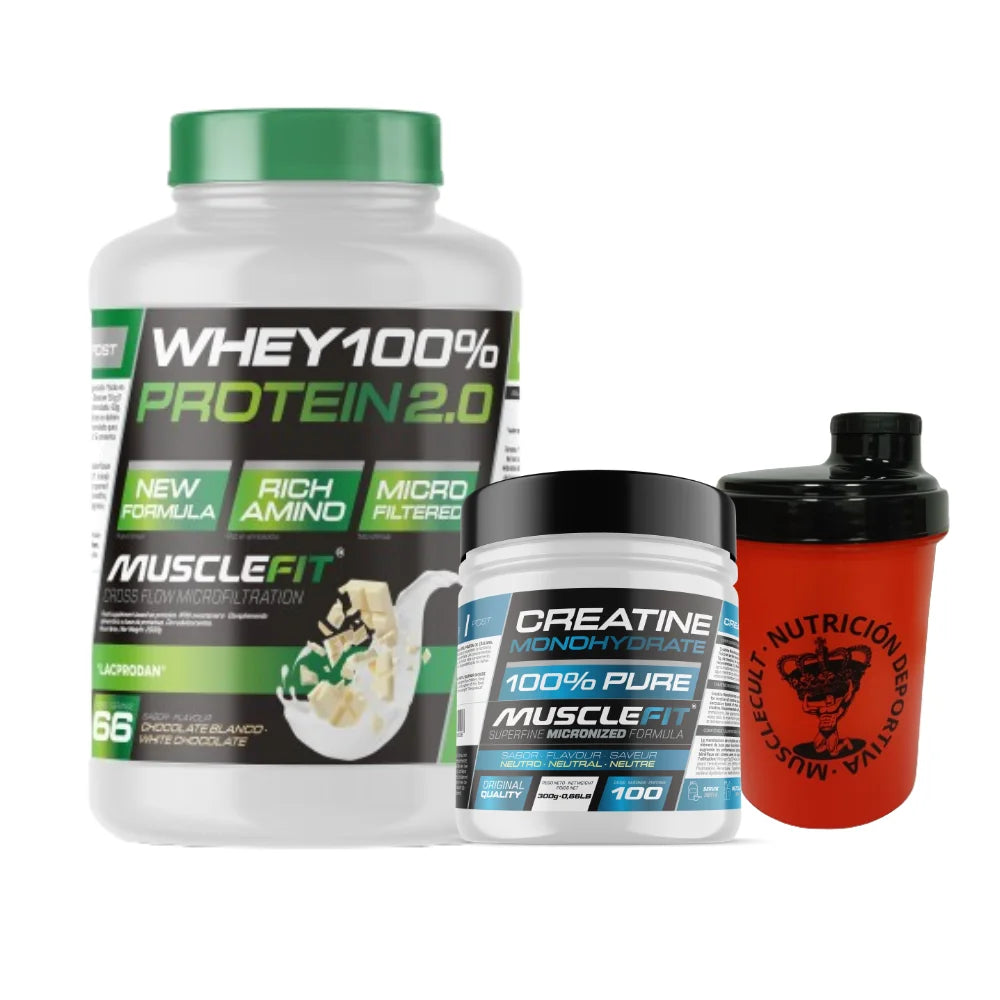 MuscleVIP Whey Protein, Creatine, and shaker bottle for muscle building and recovery.