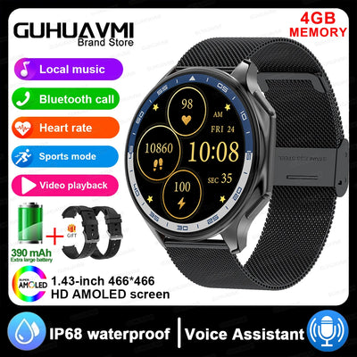 2024 OPPO Watch with 4GB memory, music storage, Bluetooth calling, IP68 waterproof, and 1.43-inch AMOLED screen.