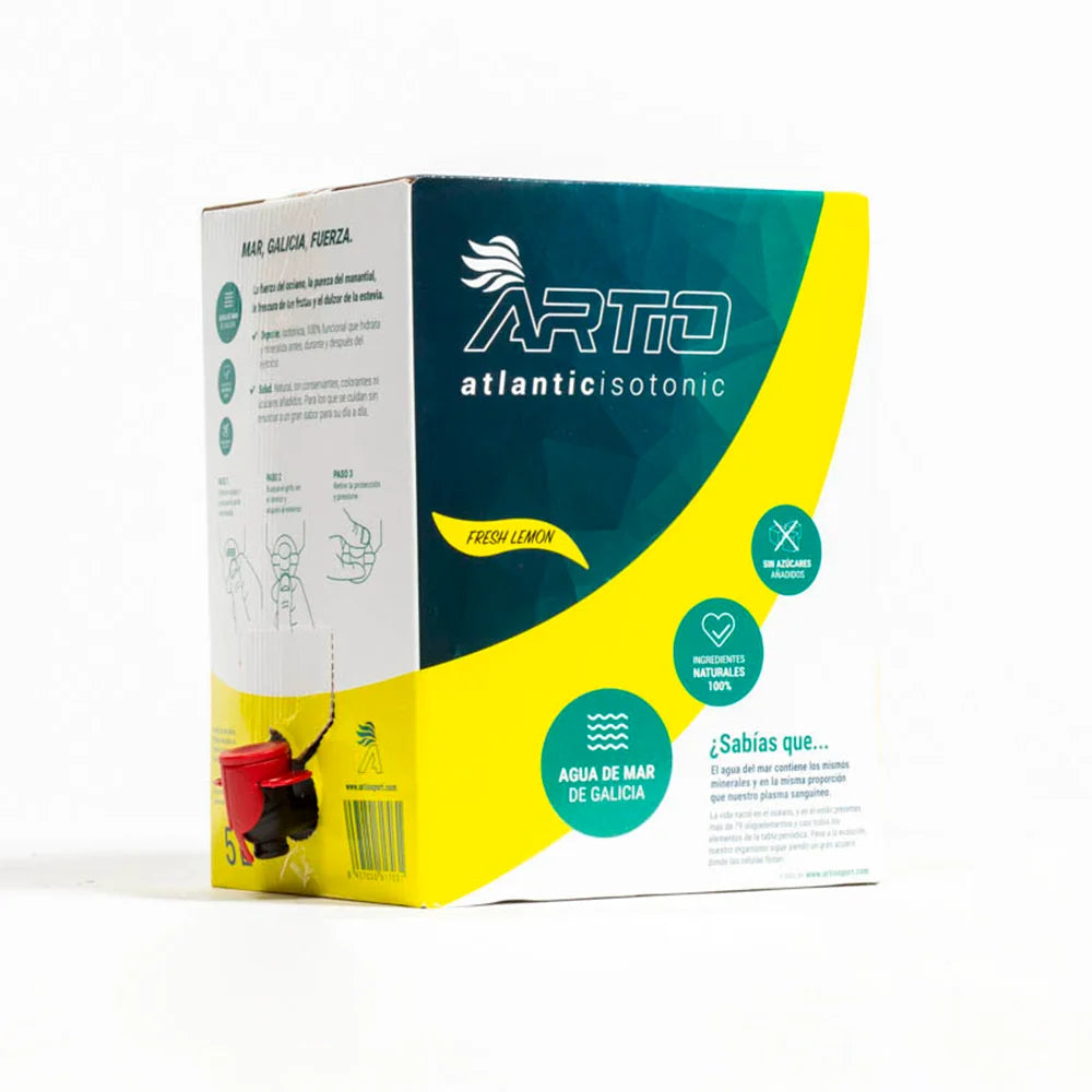 Artio sport isotonic drink box showcasing lemon flavor, highlighting natural hydration and optimal performance.