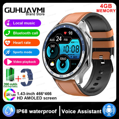 2024 OPPO Watch hands-free Bluetooth calls, IP68 waterproof, 4GB memory, heart rate, sports mode, HD AMOLED display.