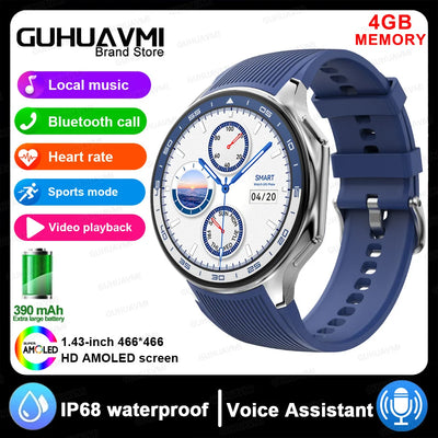 2024 OPPO Watch with 4GB memory, Bluetooth calls, heart rate monitor, and IP68 waterproof design.