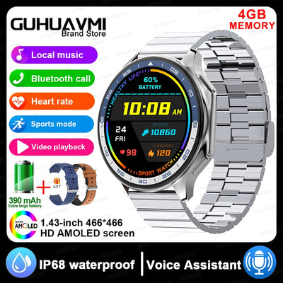 2024 OPPO Watch with 4GB memory, Bluetooth calls, heart rate monitor, IP68 waterproof, and AMOLED screen.