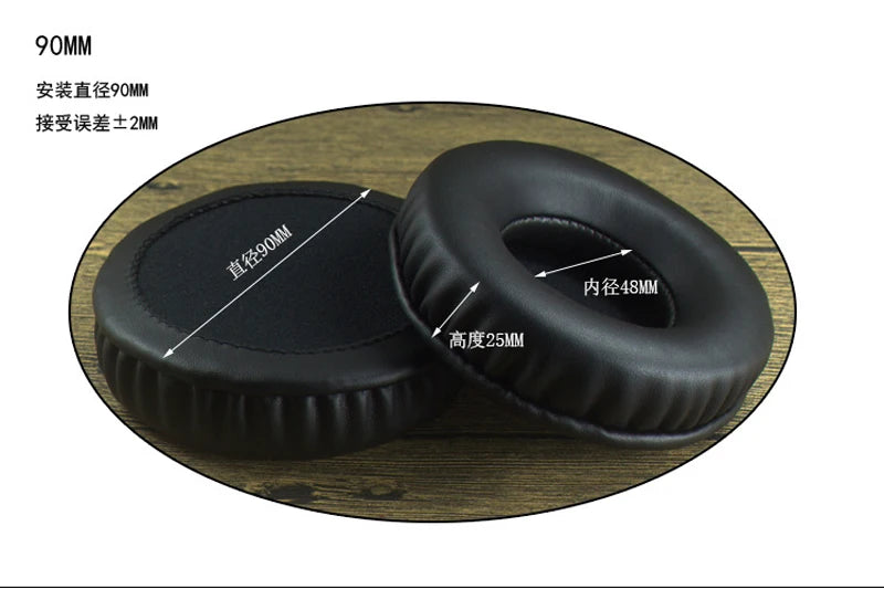 SHELKEE replacement ear pads set, 90mm round leather headphone sleeves for comfort and repair parts.