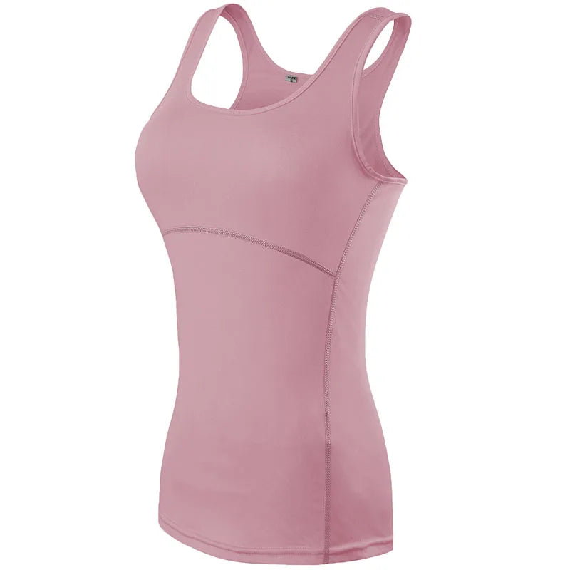 Women’s quick dry yoga tank top in pink, featuring a sleeveless design and breathable fabric for gym and running.