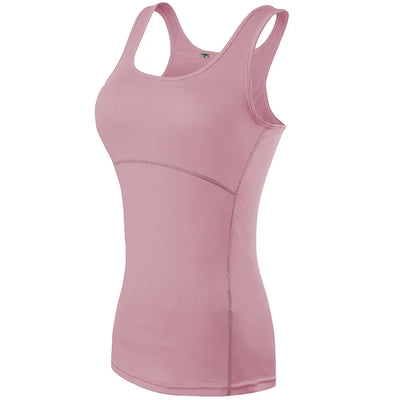 Women’s quick dry yoga tank top in pink, featuring a sleeveless design and breathable fabric for gym and running.