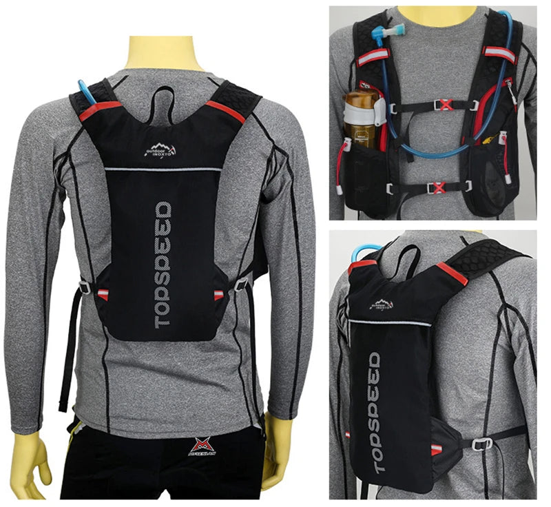 Ultralight hydration running vest by TOPSPEED, featuring breathable material and adjustable straps for comfort during outdoor activities.