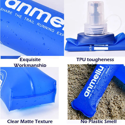Blue hydration pouch featuring TPU toughness, exquisite workmanship, clear matte texture, and no plastic smell for running.