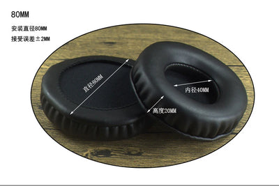 Replacement 80mm ear pads made of leather for headphone repair, featuring soft round design and easy installation.