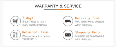 Warranty and service information with details on returns, delivery time, and customer support for shopping assistance.