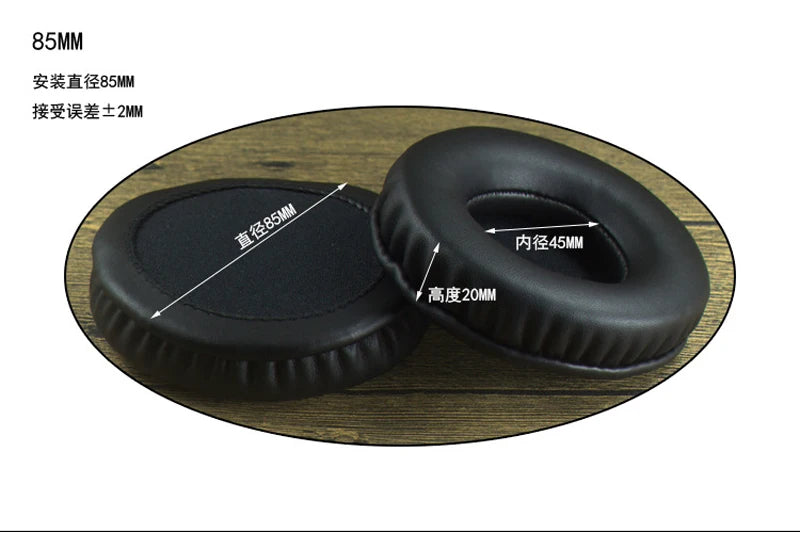 Replacement 85mm round ear pads for headphones, leather material, suitable for various headphone models.
