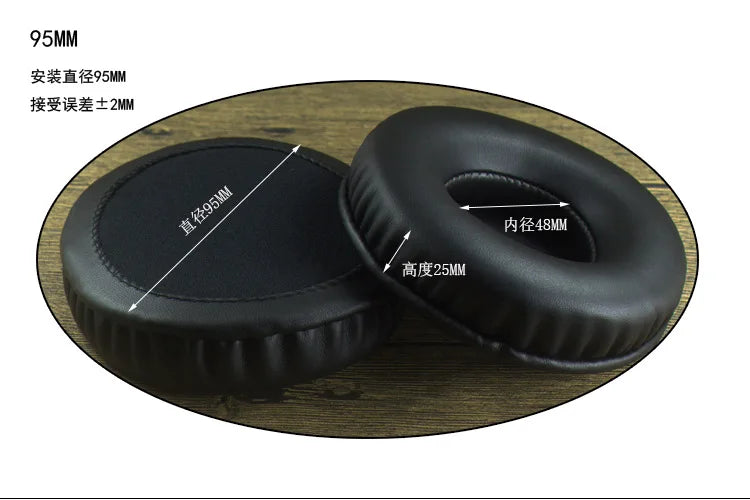 Round replacement ear pads for headphones, 95mm size, leather material, suitable for various models.