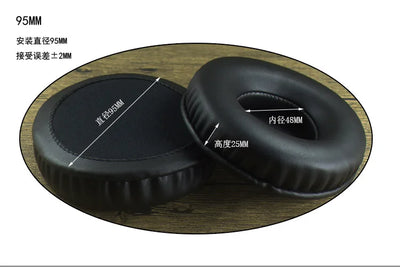 Round replacement ear pads for headphones, 95mm size, leather material, suitable for various models.