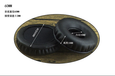 Replacement 60mm round ear pads made of leather for headphones, featuring inner diameter of 28mm and height of 18mm.