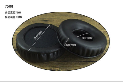 Replacement 75mm round leather ear pads for headphones, repair parts for improved sound quality.