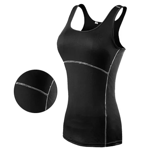 Women’s quick dry sleeveless yoga tank top in black, designed for breathability and comfort during workouts.