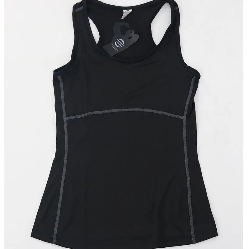 Women’s quick dry black yoga tank top, sleeveless with breathable fabric, perfect for gym and running.