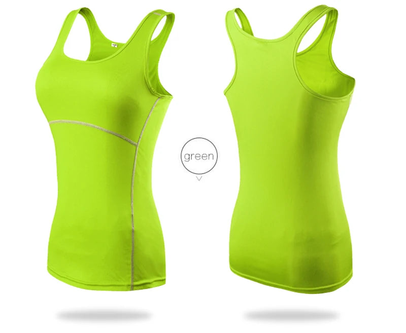 Women's quick dry sleeveless yoga tank top in vibrant green with breathable fabric for gym and running.