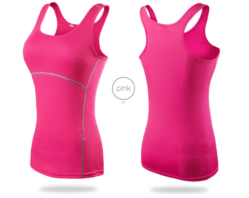 Women’s pink quick dry yoga tank top, sleeveless gym vest, breathable and comfortable for workouts.