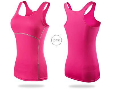 Women’s pink quick dry yoga tank top, sleeveless gym vest, breathable and comfortable for workouts.