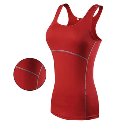 Womens quick dry sleeveless yoga tank top in red, featuring breathable material and anti-shrink technology for gym workouts.