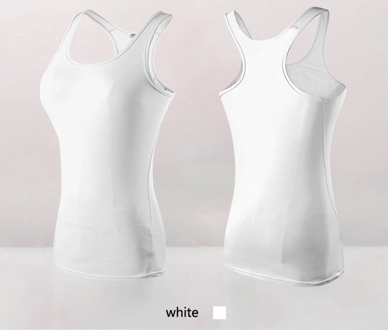 Women’s quick dry yoga tank top, sleeveless design in white, perfect for gym and running activities.