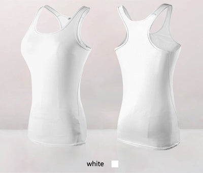 Women’s quick dry yoga tank top, sleeveless design in white, perfect for gym and running activities.