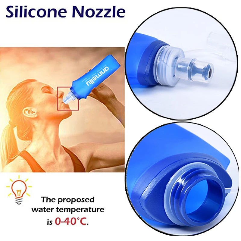 Silicone nozzle for hydration bottles, designed for temperatures 0-40°C, suitable for active use and easy drinking.