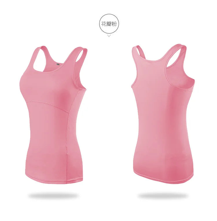 Women’s pink quick dry sleeveless yoga tank top, perfect for gym and running activities.