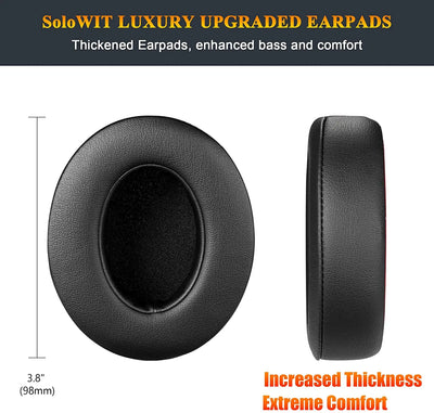 SoloWIT luxury upgraded earpads with thickened design for enhanced bass and extreme comfort, measuring 3.8 inches.