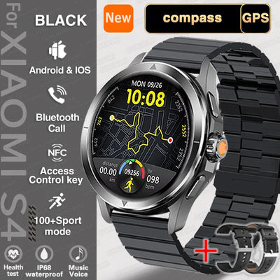 Xiaomi S4 Ultra Smartwatch with AMOLED screen, GPS, compass, and Bluetooth; fitness-focused with 100+ sports modes.