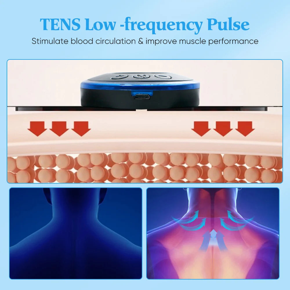 TENS low-frequency pulse device stimulating blood circulation and enhancing muscle performance, ideal for neck and back relief.