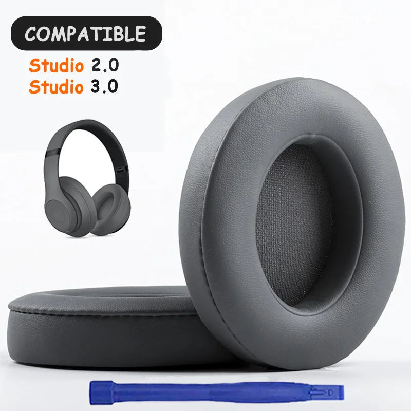 KUTOU replacement earpads for Beats Studio 2.0 and 3.0 headphones, featuring soft leather cushioning and a compatible design.