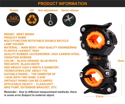 360° rotatable bike light bracket from West Biking, designed for cycling with durable materials and quick-release features.