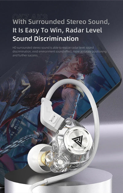 QKZ AK3 FiLe Wired Earphones featuring clear stereo sound and active noise-cancellation for immersive gaming experiences.