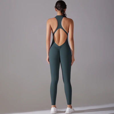 Women's bodysuit with tummy control and butt lifting feature, showcasing back design in sleek green color.