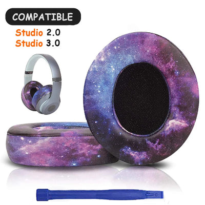 KUTOU earpads for Beats Studio 2 and 3, purple galaxy design, comfortable ear cushions for headphone replacement.