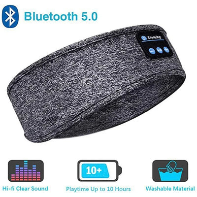 Wireless music eye mask headband headphones with Bluetooth 5.0, active noise-cancellation, and washable material.
