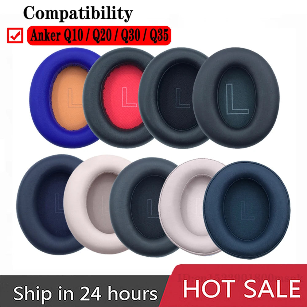 Replacement ear pads for Anker Soundcore Q10 Q20 Q30 Q35 headphones, featuring soft foam and high-quality leather.