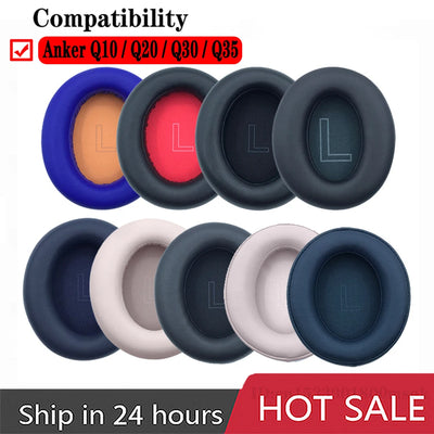 Replacement ear pads for Anker Soundcore Q10 Q20 Q30 Q35 headphones, featuring soft foam and high-quality leather.
