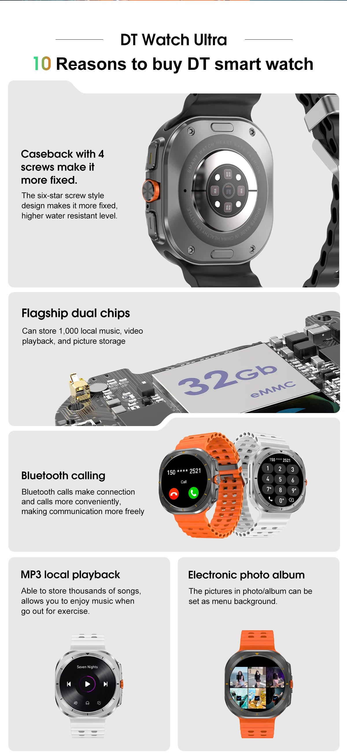 10 reasons to buy DT Watch Ultra smartwatch featuring dual chips, Bluetooth calling, and MP3 playback.