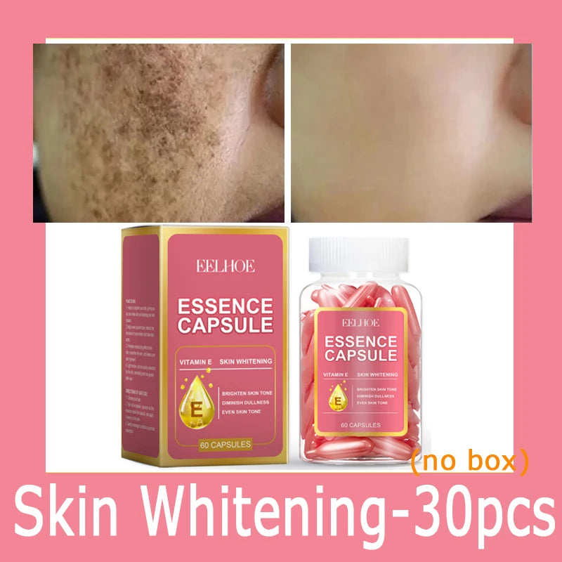 Vitamin E essence capsules for skin whitening, nourishing dry skin, and reducing pigmentation, 30 pieces.