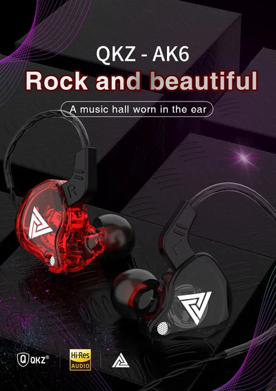 QKZ AK6 earphones featuring stylish design and vibrant colors, ideal for music lovers and audiophiles.