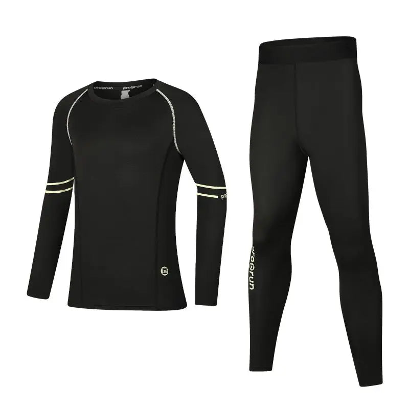 Boys' thermal compression sportswear set in black, ideal for basketball and soccer, featuring quick-dry fabric.