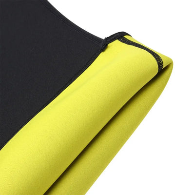 Men's slimming body shaper vest material detail showing black and yellow knit construction.