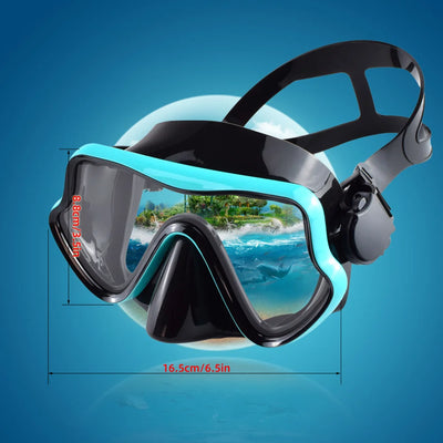 Scuba diving mask snorkel set for adults featuring tempered glass and panoramic view, perfect for snorkeling and swimming training.