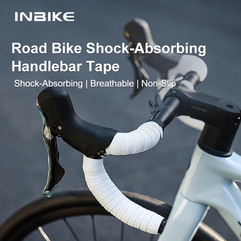 INBIKE shock-absorbing handlebar tape for road bikes, featuring breathable and non-slip design for enhanced grip and comfort.